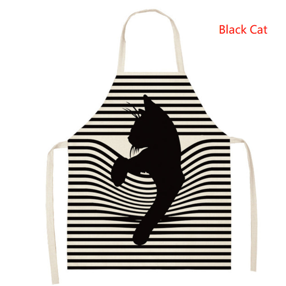 Linen Cartoon Cat Printed Apron