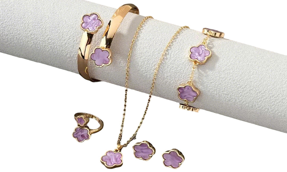 5-Leaf Clover Jewelry Set Necklace Bracelet Ring Earrings for Women