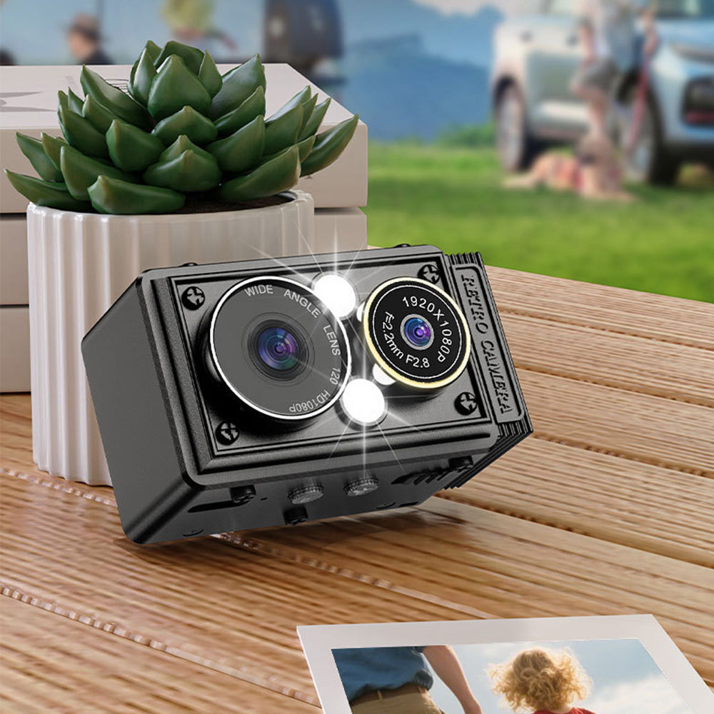 1080P Retro Mini Camera Dual Lens Auto Focus Digital Camera with 32GB SD Card