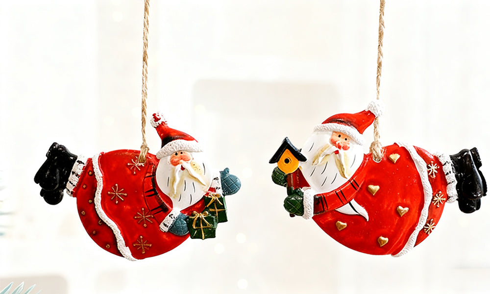 Resin Christmas Tree Ornaments 6 Pack Santa Snowman Stocking Sleigh Holiday Hanging Decorations