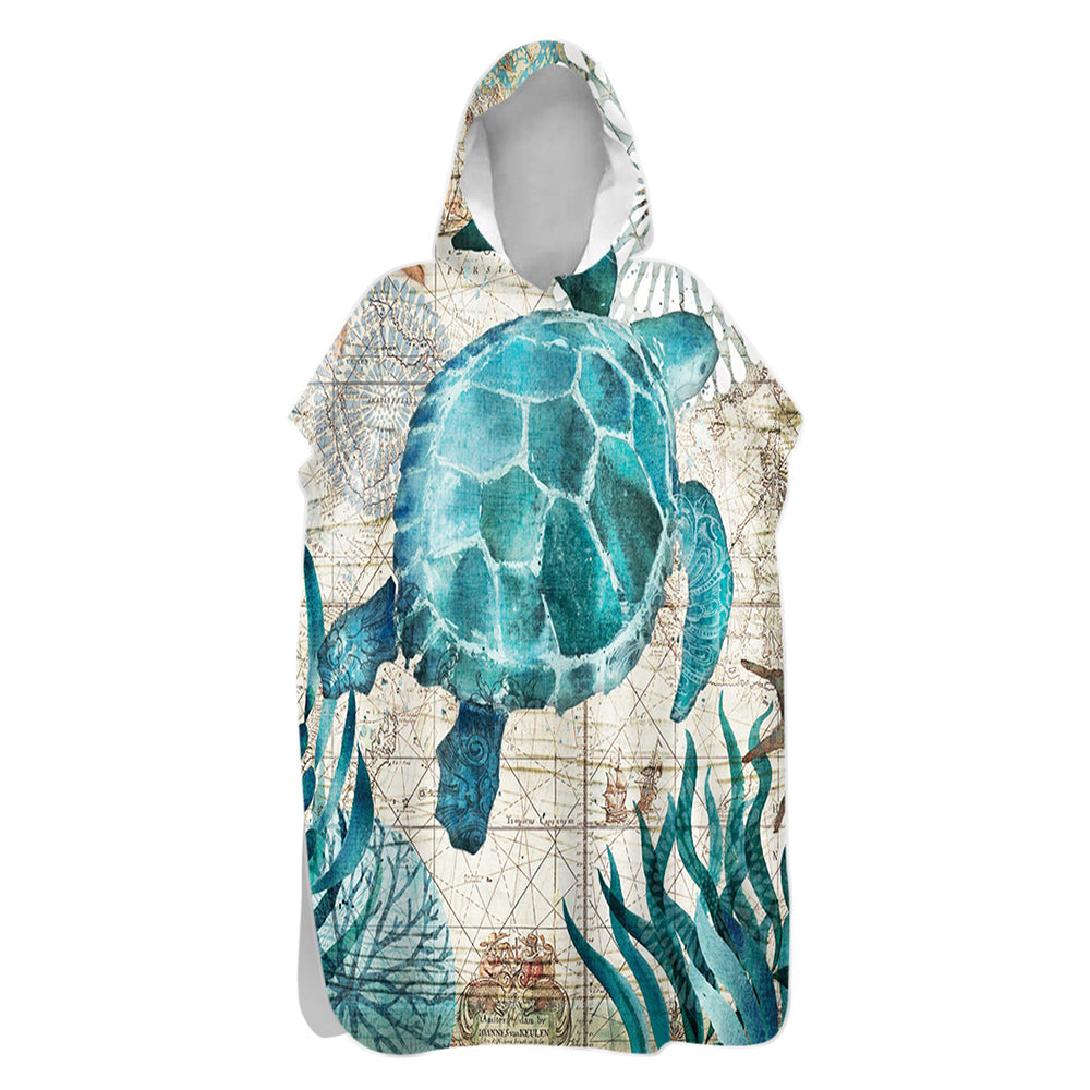 Quick Dry Surf Poncho Changing Towel Hoodie Beach Towel for Adults Turtles Style