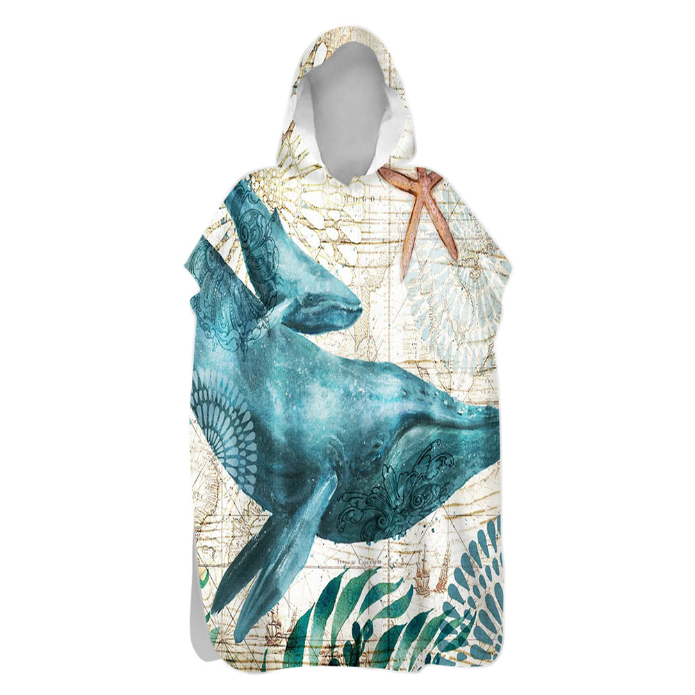 Quick Dry Surf Poncho Changing Towel Hoodie Beach Towel for Adults Whales Style