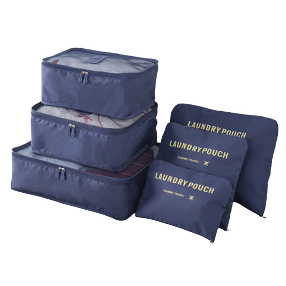 2 X Set of 6Pcs Travel Storage Bag Luggage Clothes Organizer- Grey+Navy Blue