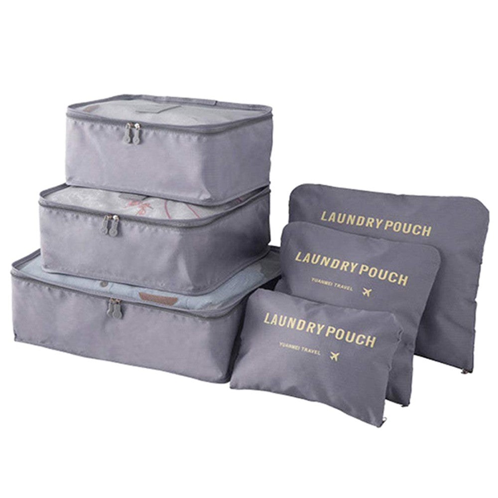 2 X Set of 6Pcs Travel Storage Bag Luggage Clothes Organizer- Grey+Sky Blue