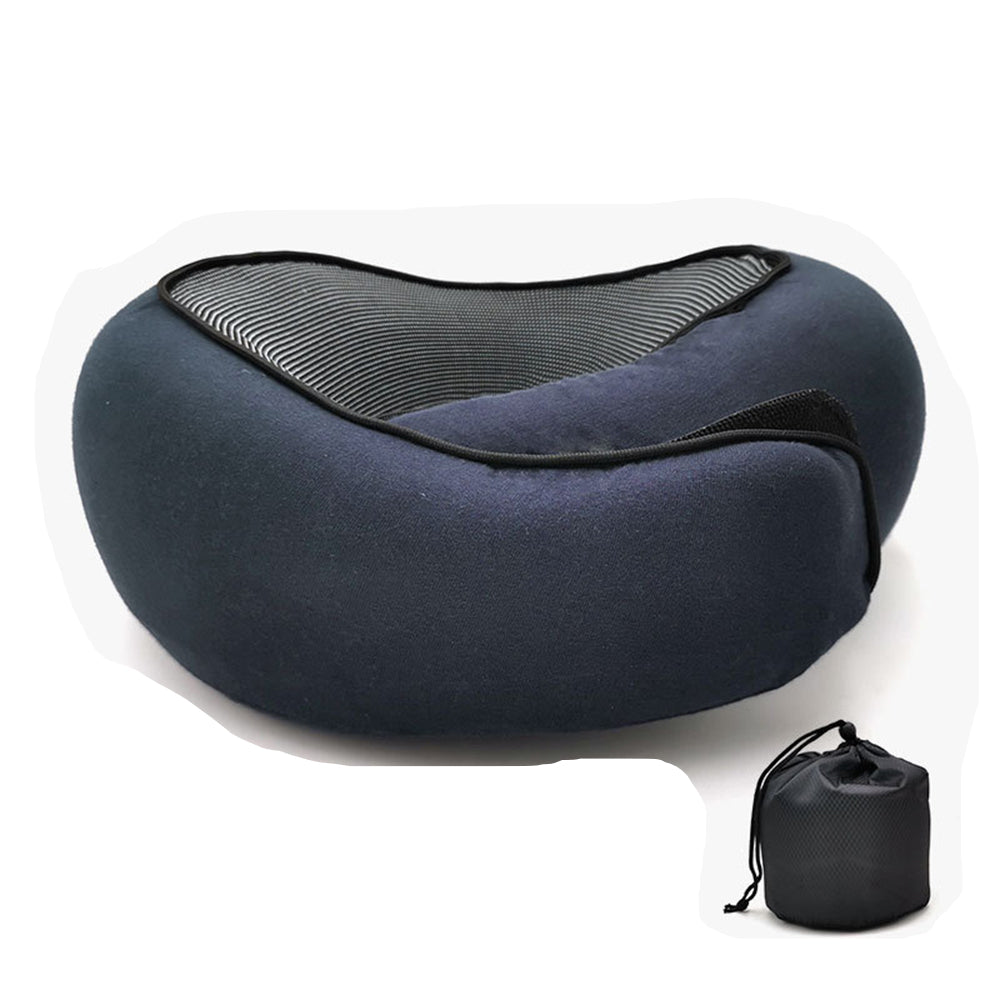 Memory Foam Travel Pillow for Sleep Neck Pillow with Storage Bag Navy Blue