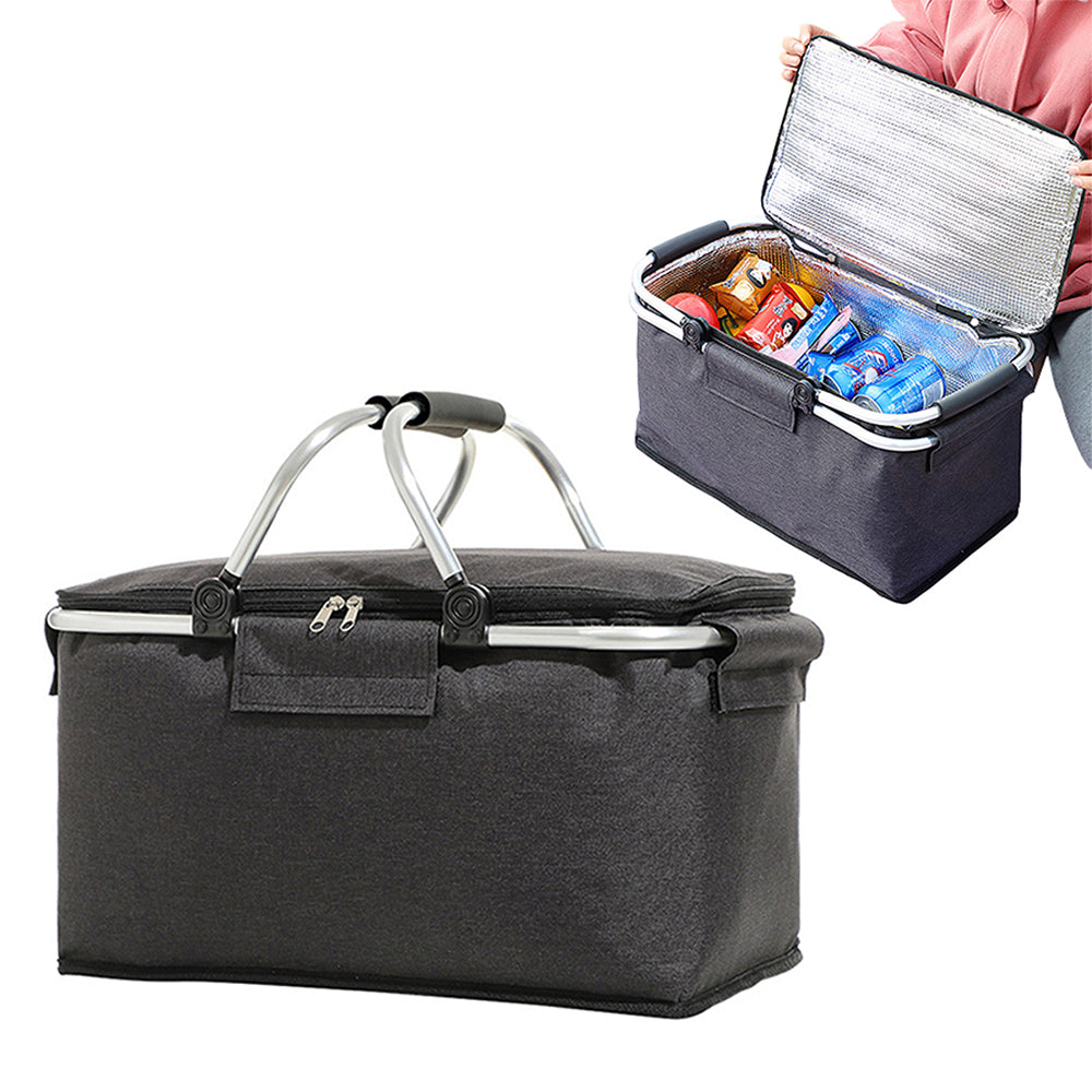 Black Insulated Picnic Basket Collapsible Insulated Cooler Bag