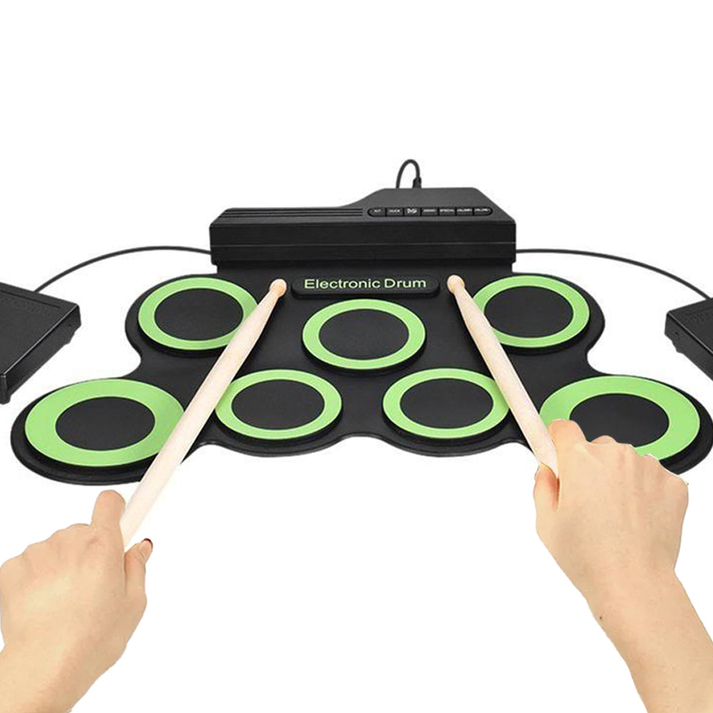 7 Pads Electric Drum Set USB Roll Up Drum Electric Drum Set Drum Kit Green