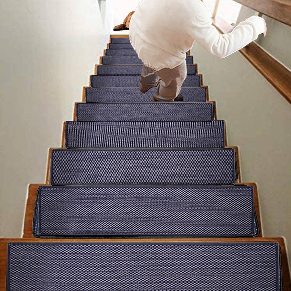 7Pcs Self-adhesive Stair Tread Mats Imitation Linen Non-Slip Steps Mat - Black