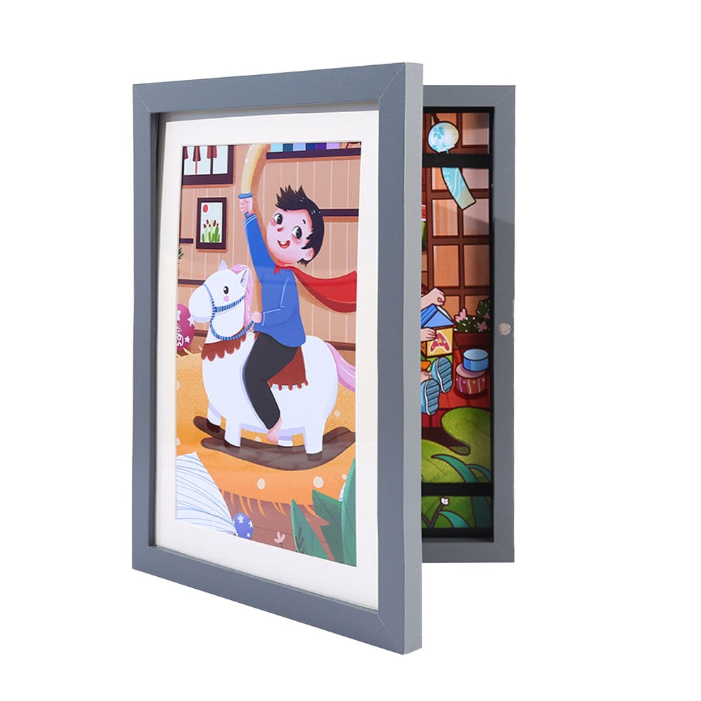 Kids Art Frame Front Opening Kids Artwork Drawings Storage Display Frame - Grey