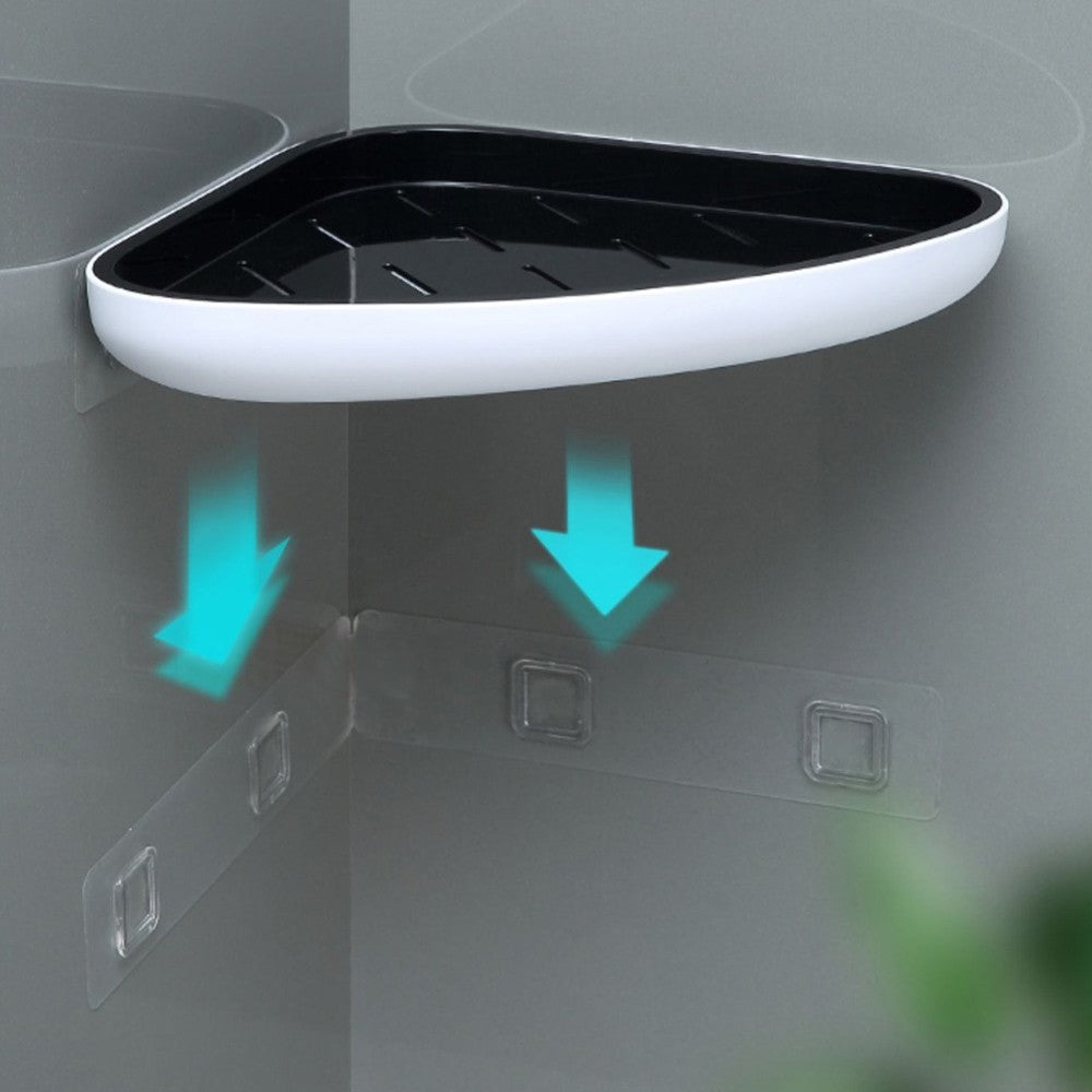 1Pc Wall Mount Bathroom Corner Shower Shelf Caddy Floating Storage Tray - Black