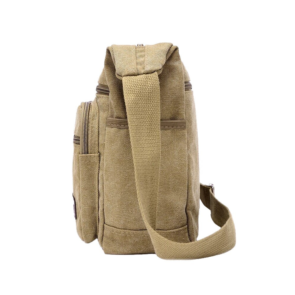 Mens Canvas Shoulder Messenger Bag Crossbody Bag Satchel Bag - Khaki