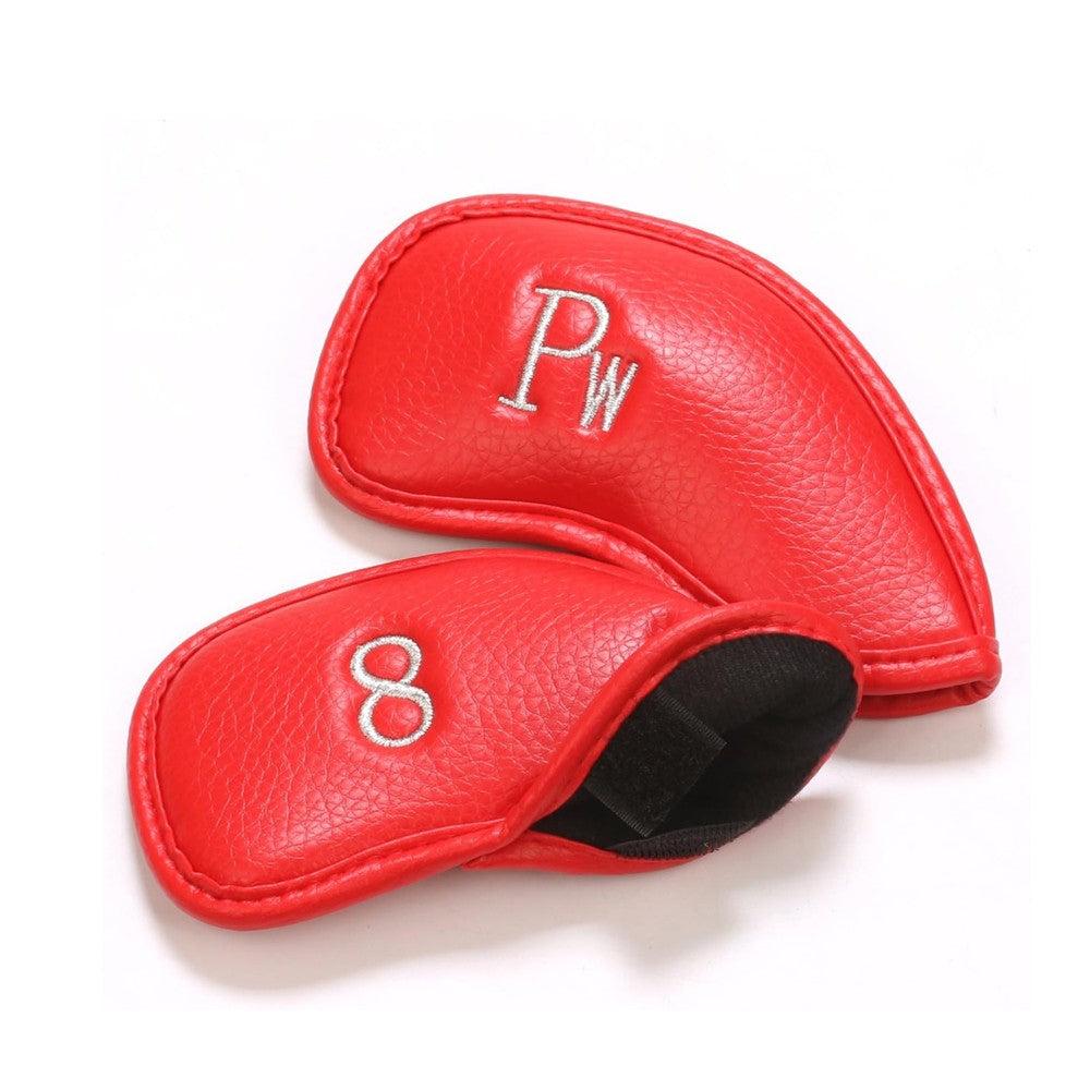 12-Piece Golf Iron Club Head Cover Set PU Leather Putter Head Cover - Red
