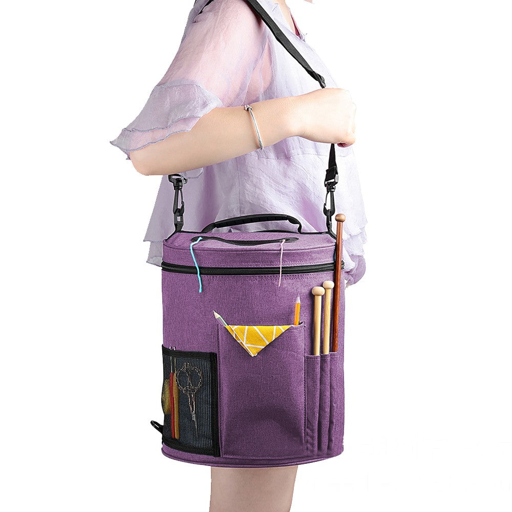 Knitting Bag Yarn Organizer Tote Storage Bag with Shoulder Strap - Purple