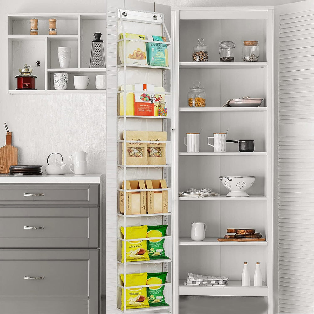 6-Shelf Over The Door Hanging Pantry Organizer with Clear Plastic Pockets-White