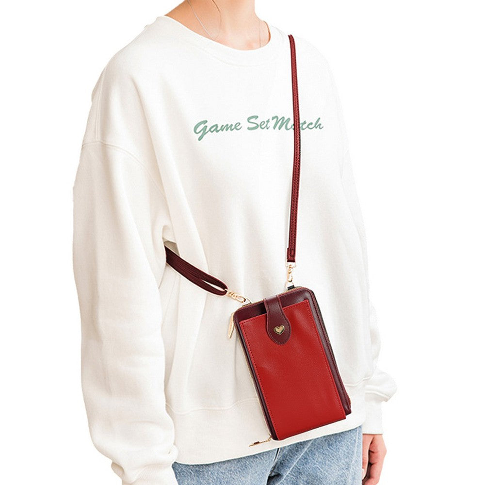 Womens Crossbody Phone Bag PU Leather Shoulder Bag Purse Wallet - Red