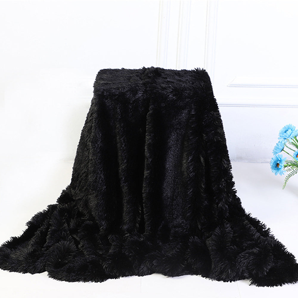 130x160cm Super Soft Faux Fur Throw Blanket Double-Sided Shaggy Blanket - Black