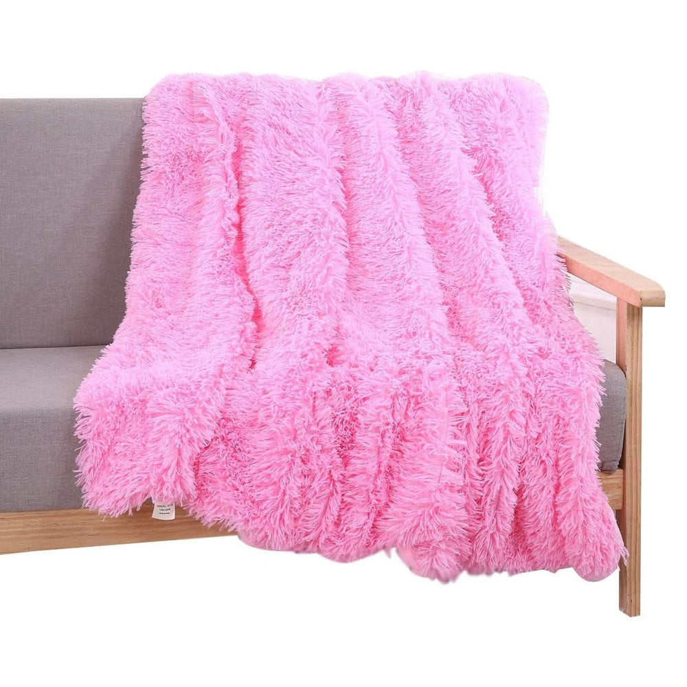 160x200cm Soft Faux Fur Throw Blanket Double-Sided Shaggy Blanket - Light Pink