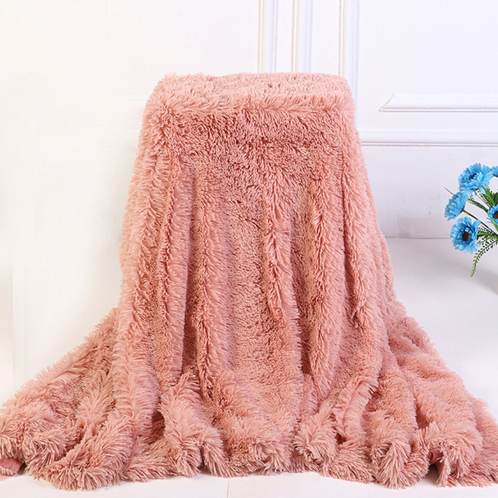 160x200cm Soft Faux Fur Throw Double-Sided Shaggy Blanket - Bean Paste Pink