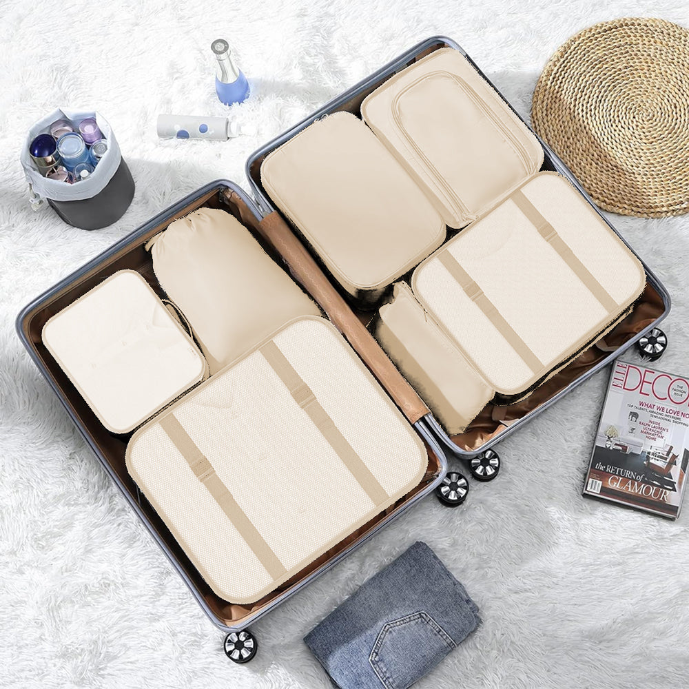 8Pcs Packing Cubes for Travel Lightweight Luggage Organizers - Beige
