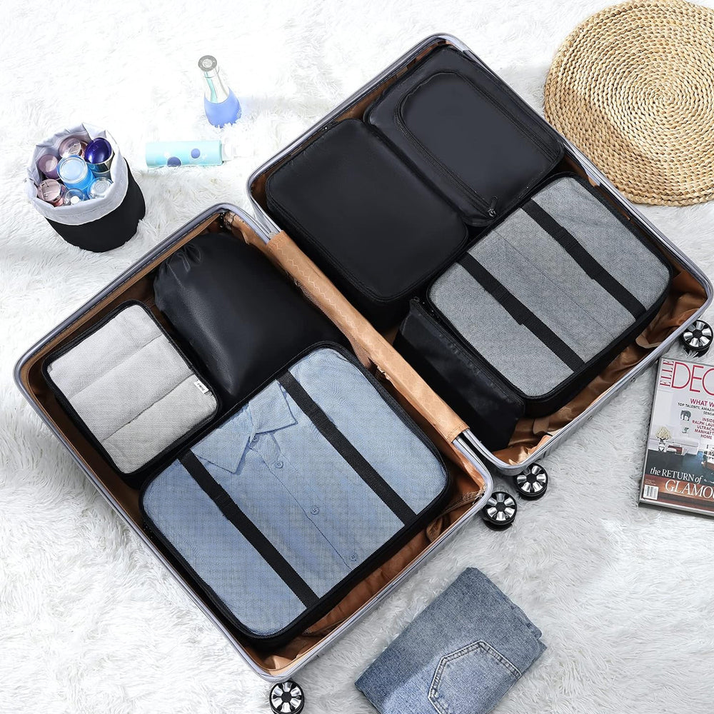 8Pcs Packing Cubes for Travel Lightweight Luggage Organizers - Black