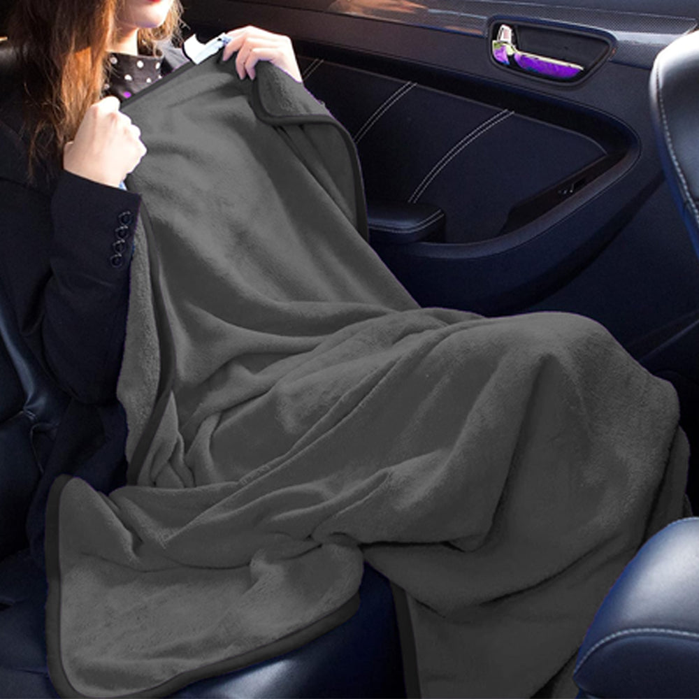 2-in-1 Travel Blanket and Pillow with Hand Luggage Belt and Backpack Clip-Grey