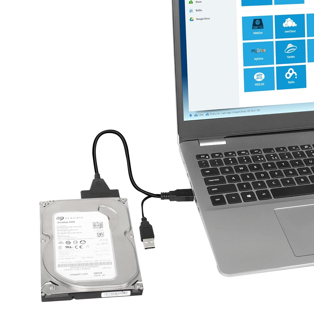 2Pcs USB 3.0 to SATA Hard Drive Adapter Cable for 2.5/3.5 inch SSD HDD Dual USB