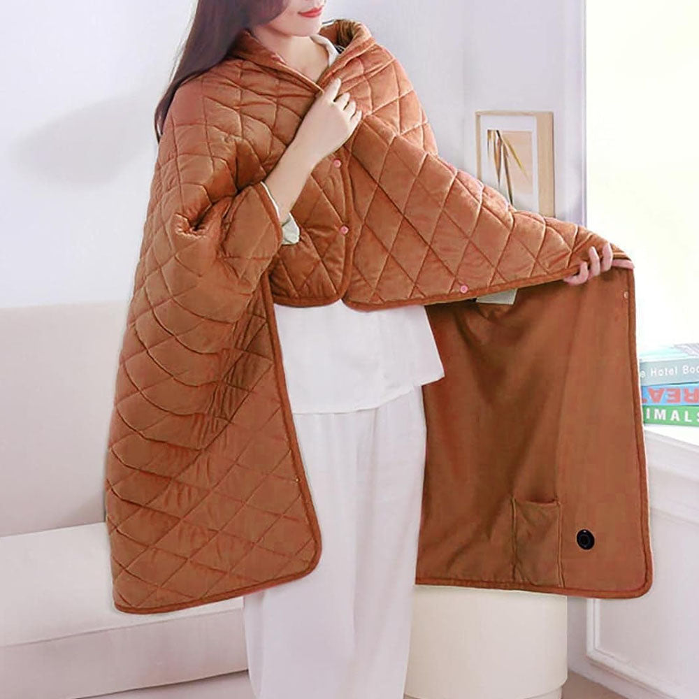 140x100cm USB Electric Heated Shawl Blanket with 3 Heating Levels Brown