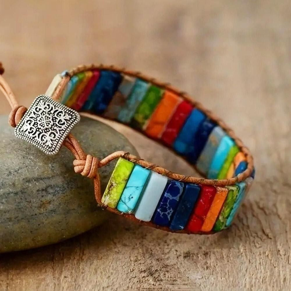 7 Chakra Bracelets Boho Leather Wrap Bracelet Women Men Friendship Jewelry ST2