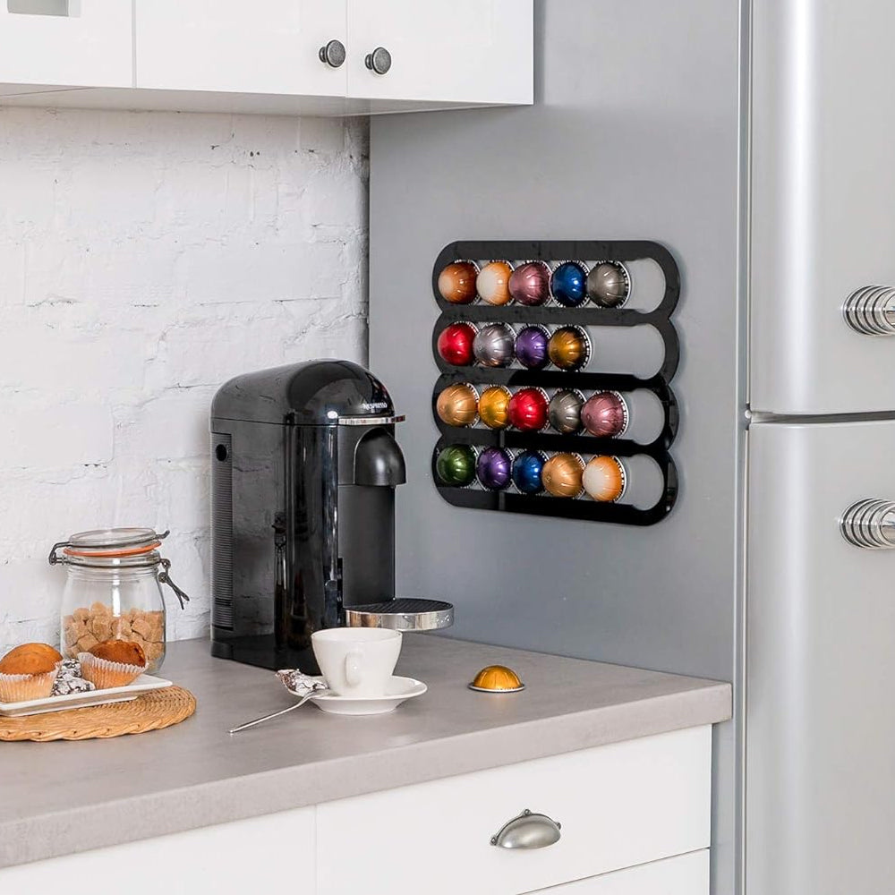Magnetic Wall Mounted Coffee Capsule Holder for Nespresso Vertuo Capsules Black