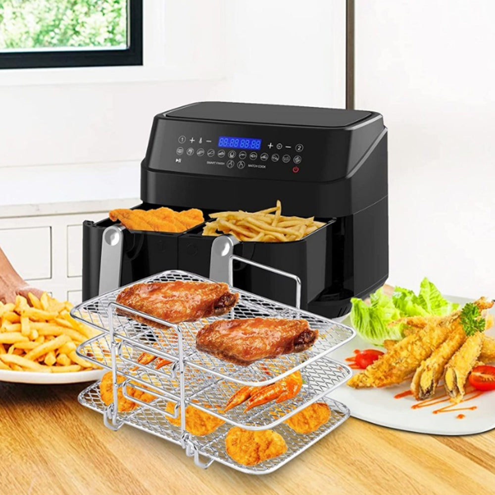 2Pcs 3-Layered Stainless Steel Air Fryer Rack Compatible with Ninja DZ201 DZ401