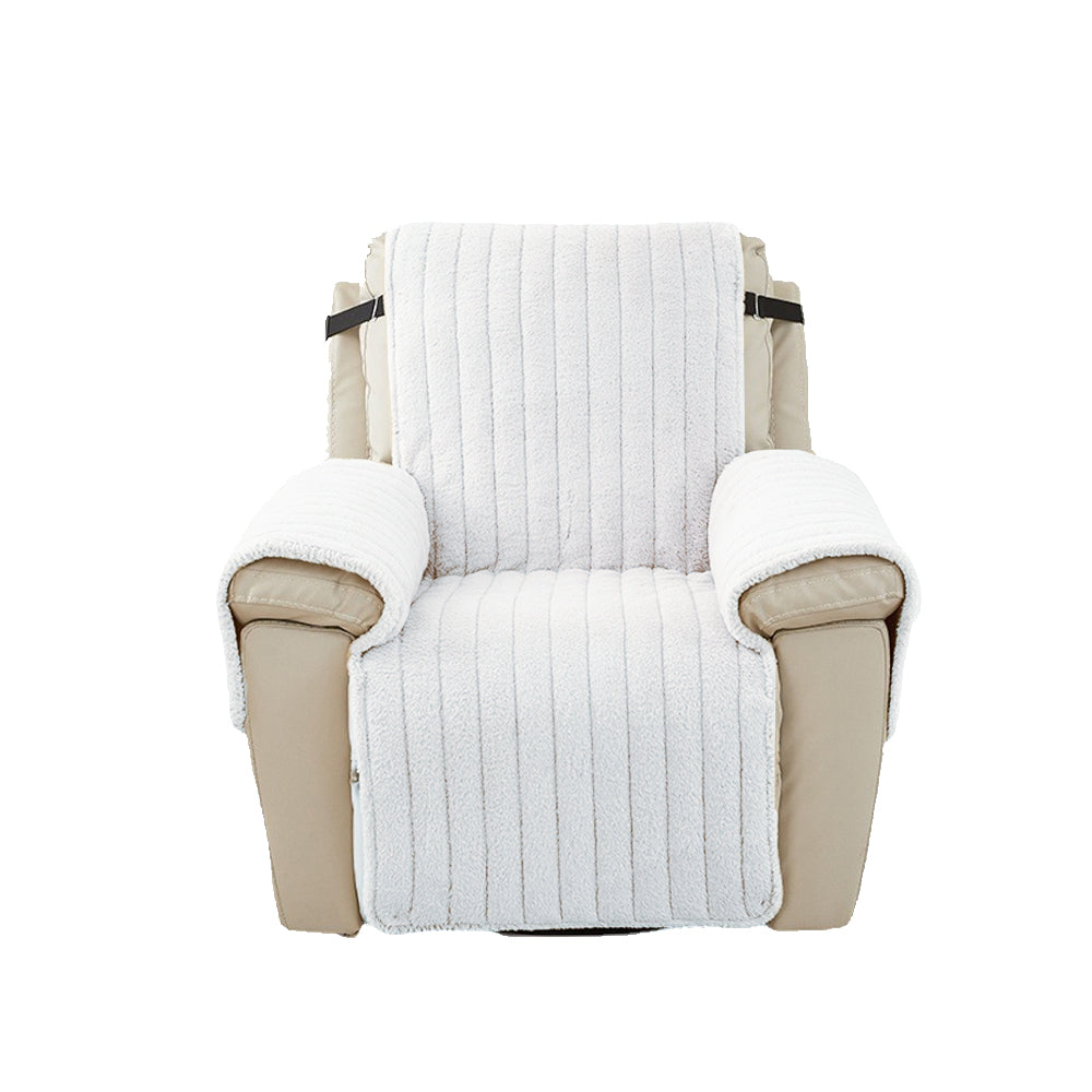 T-Shaped Plush Recliner Couch Cover Anti-Slip Recliner Slipcover Grey