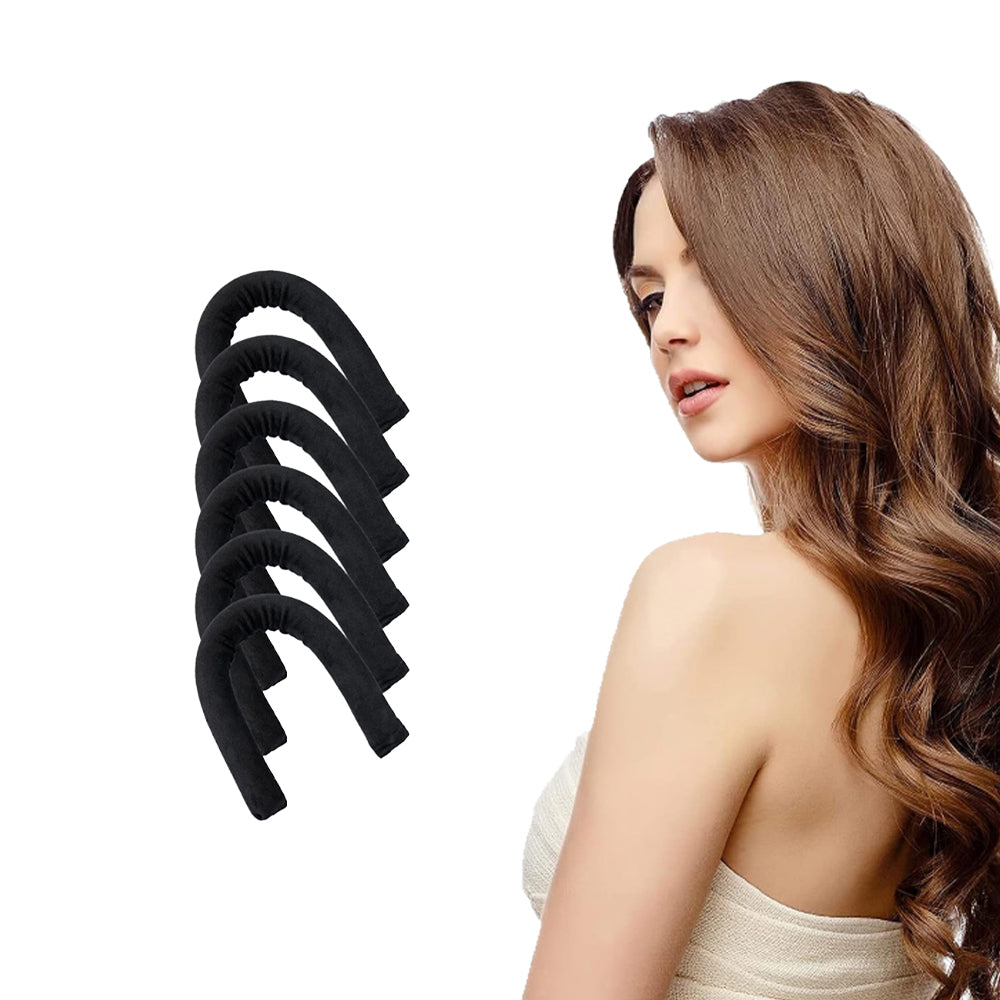 6Pcs Heatless Hair Curler for Long Medium Hair Curls Black