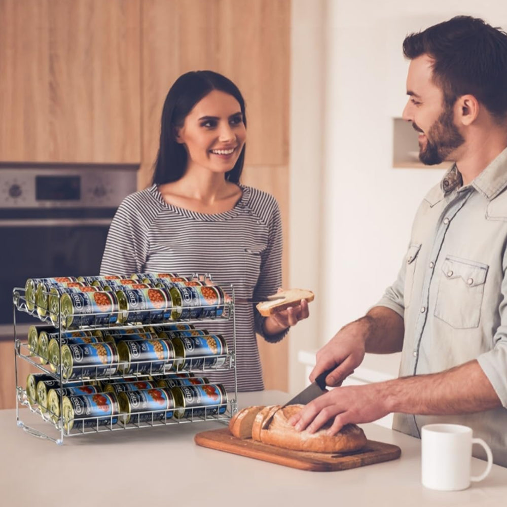 3-Tier Kitchen Can Rack Organizer Stackable Can Storage Dispenser Black