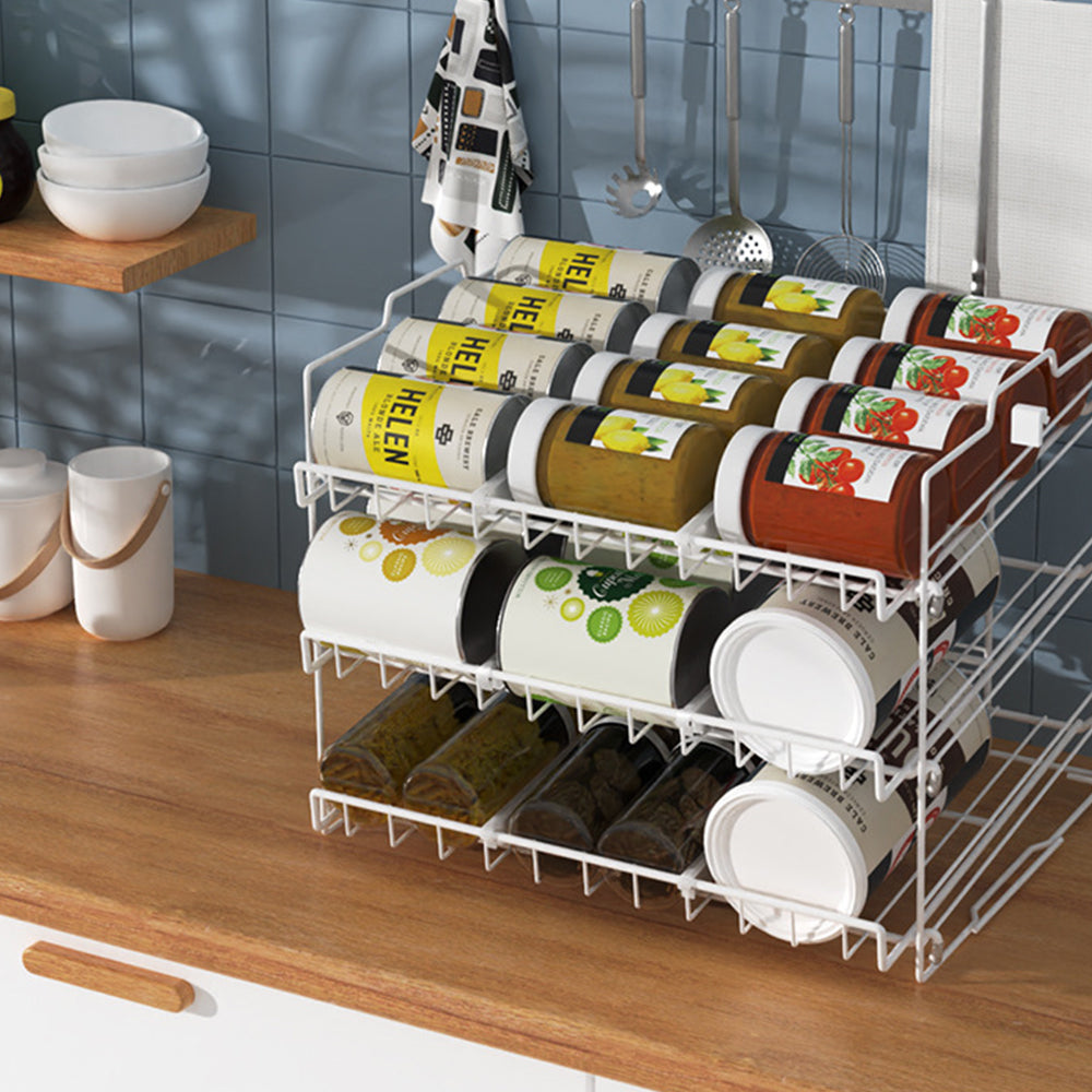 3-Tier Kitchen Can Rack Organizer Stackable Can Storage Dispenser White