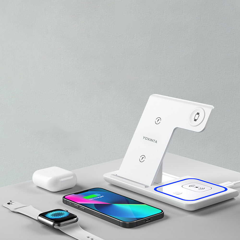 3-in-1 Wireless Charger Fast Charging Dock for iPhone/Apple Watch/AirPods White