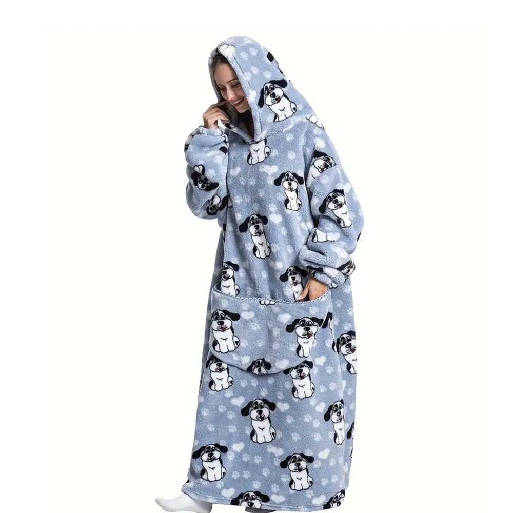 Extra Long Wearable Blanket Hoodie With Big Pocket for Adults Puppy