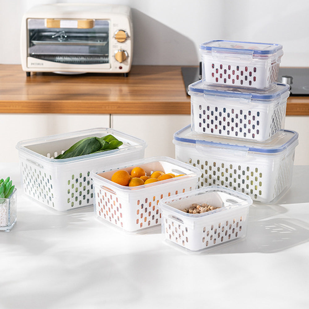 3Pack Fridge Food Storage Container Set with Lids with Strainer Blue
