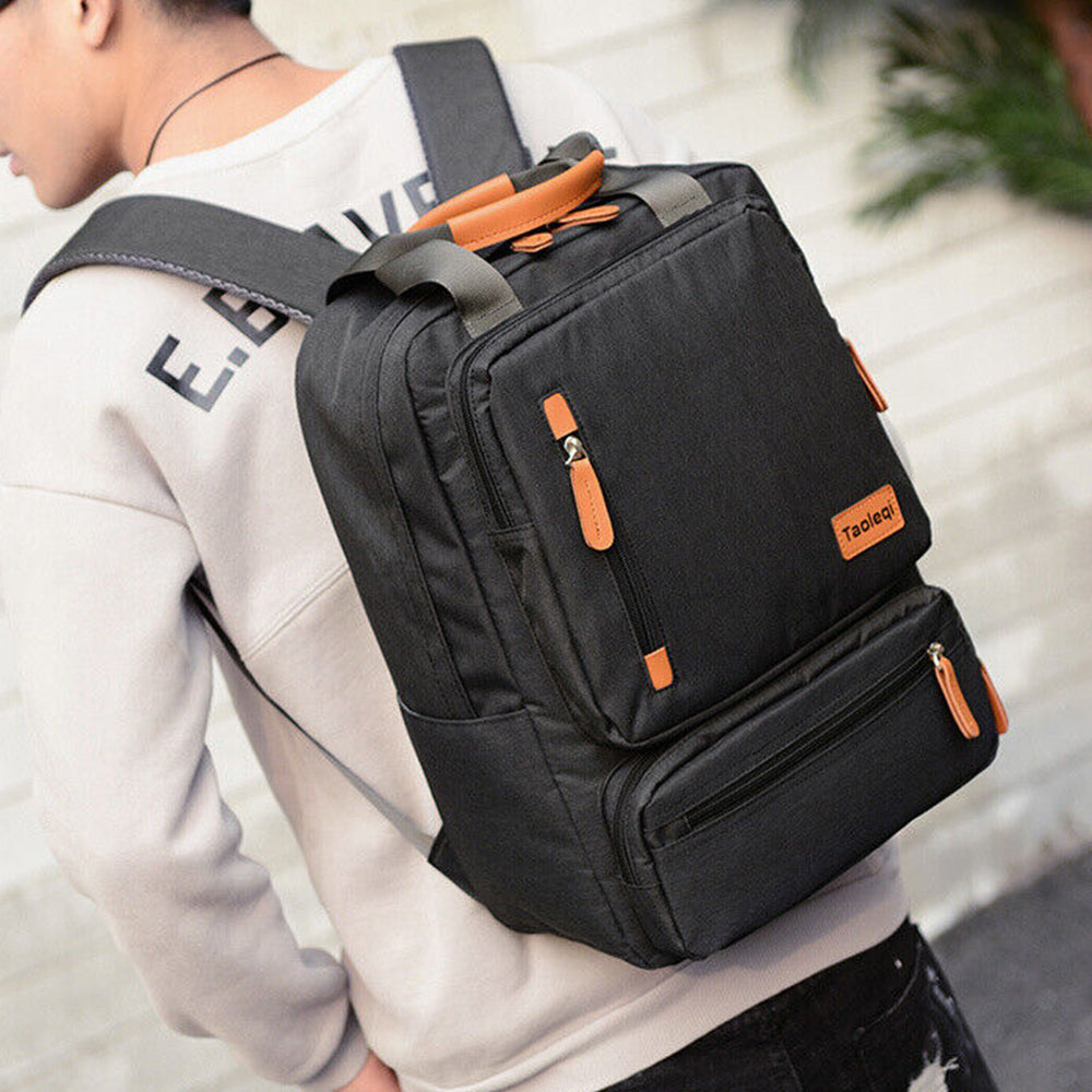 Men Large Capacity Canvas Laptop Backpack School Travel Bag Black