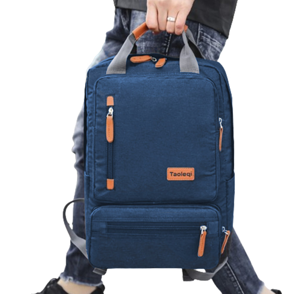 Men Large Capacity Canvas Laptop Backpack School Travel Bag Blue