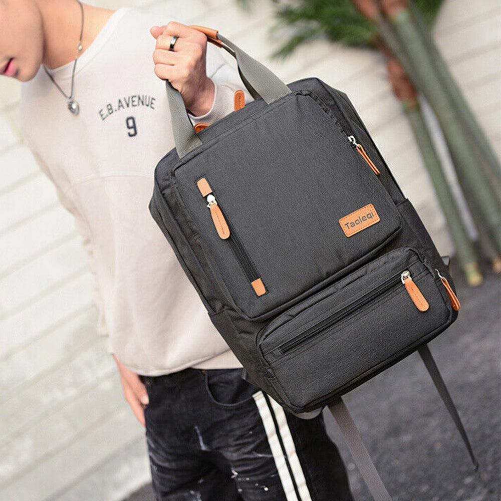 Men Large Capacity Canvas Laptop Backpack School Travel Bag Dark Grey