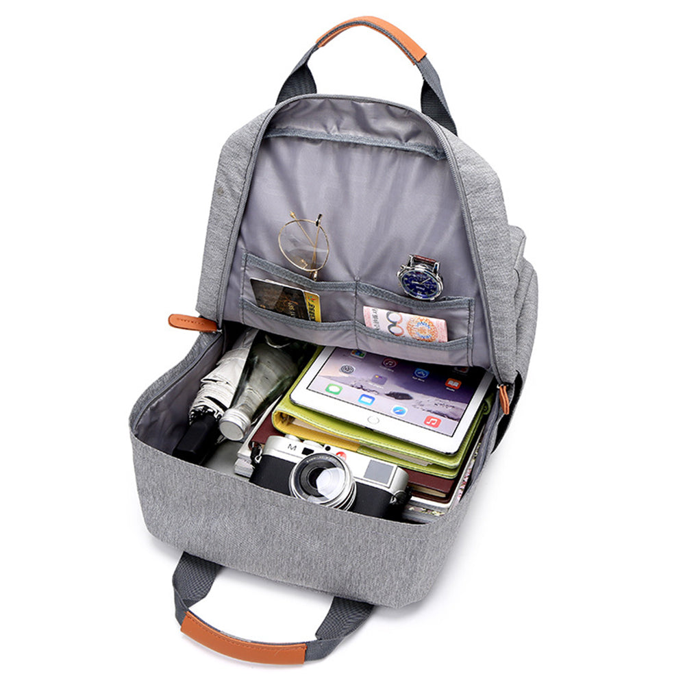 Men Large Capacity Canvas Laptop Backpack School Travel Bag Light Grey