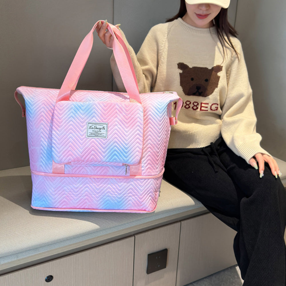 Gradient Color Expandable Large-Capacity Travel Bag Foldable Duffle Bag Pink