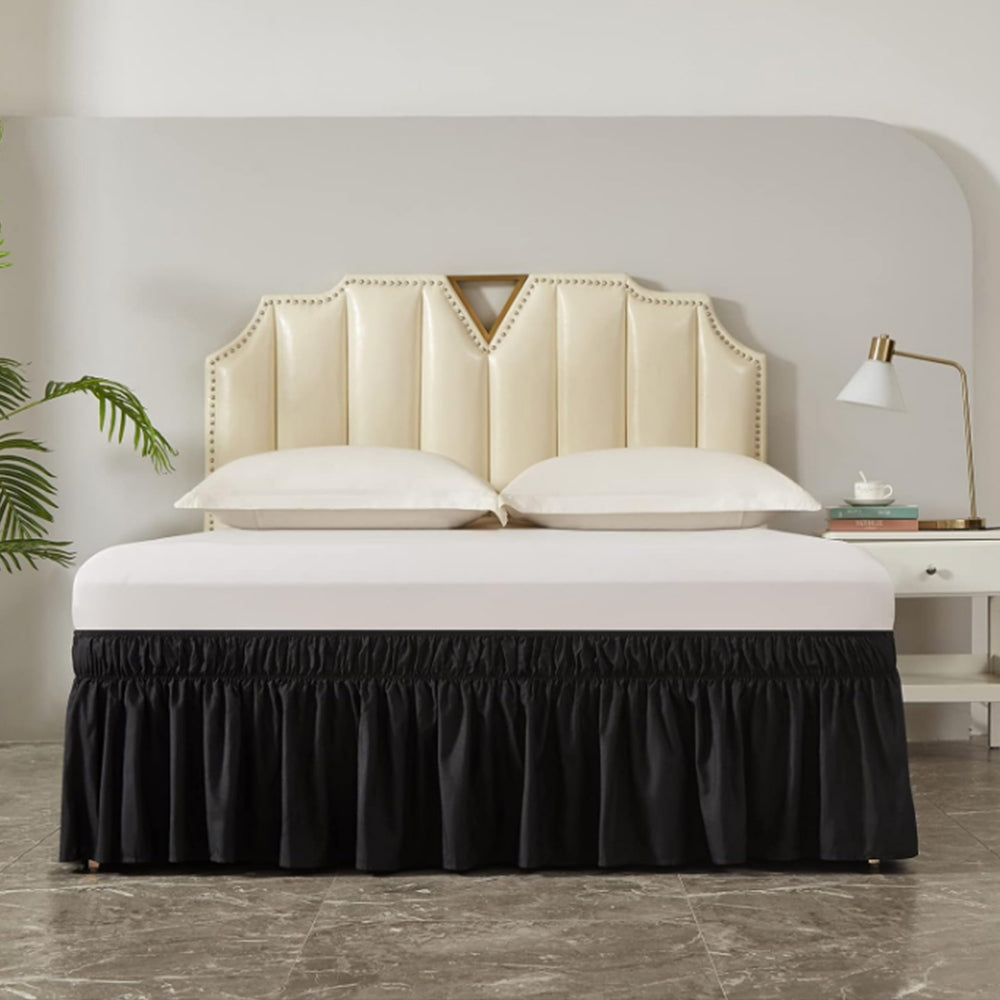 150x200cm Wrap Around Hollow Bed Skirt with Adjustable Elastic Belt Black