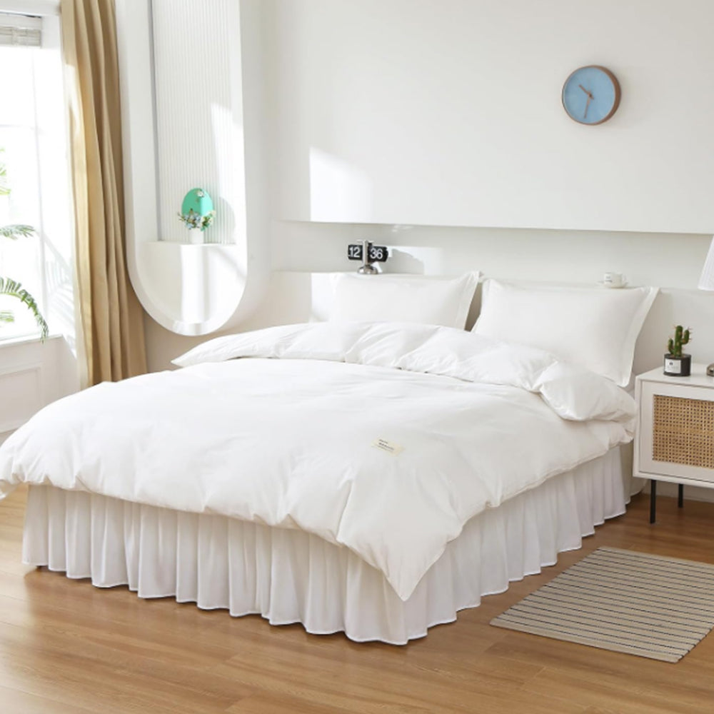 200x200cm Wrap Around Hollow Bed Skirt with Adjustable Elastic Belt White