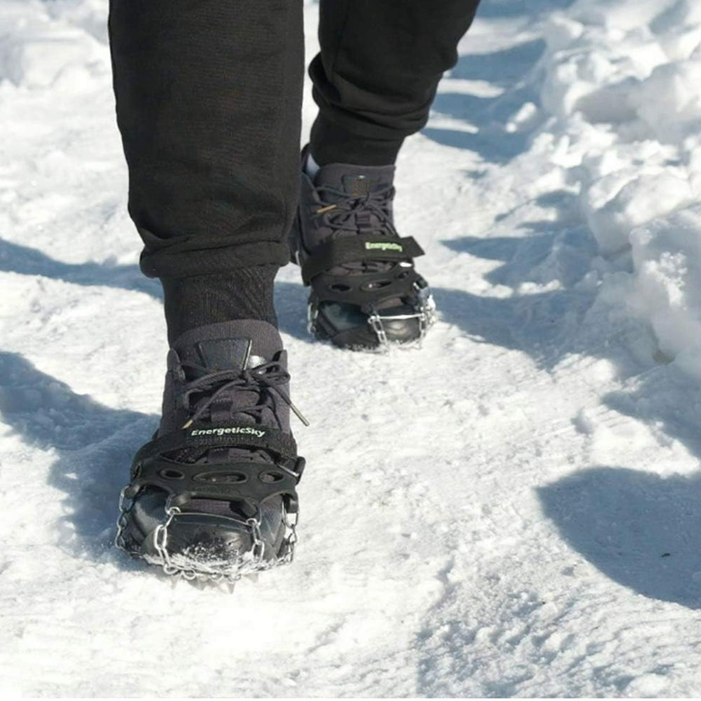 Rubber Shoe Cover Ice Snow Grips with 10 Stainless Steel Traction Cleats Black