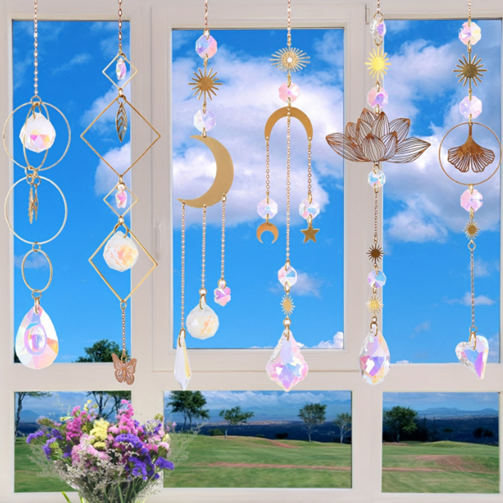 6Pcs Sun Catcher Prism Hanging Kit with Chain Gold