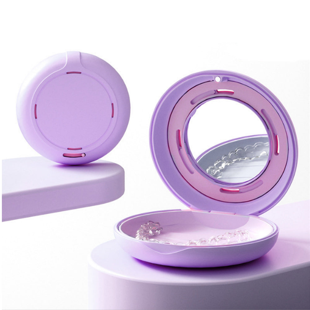 2Pcs Dental Retainer Case with Mirror Retainer Mouthguard Storage Box Purple