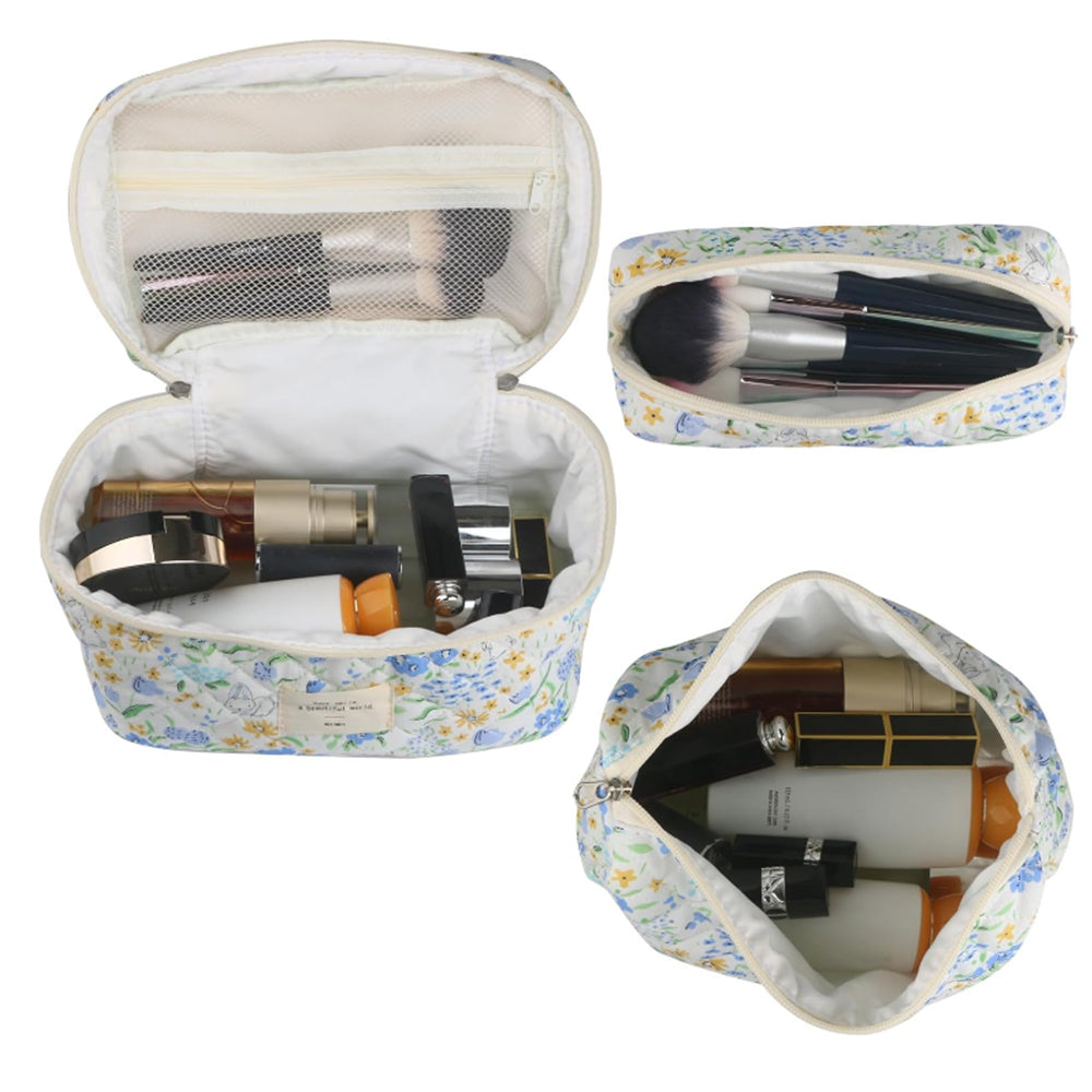 3Pcs Cute Aesthetic Floral Cotton Cosmetic Bag Toiletry Organizer Bag ST5