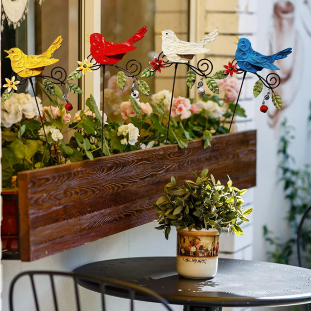 Metal Bird Art Stake Garden Stand Yard Decor Lawn Ornament Red