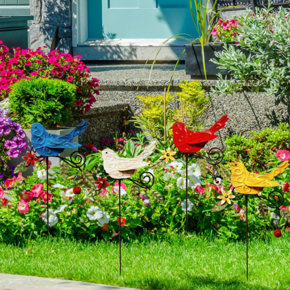 Metal Bird Art Stake Garden Stand Yard Decor Lawn Ornament White
